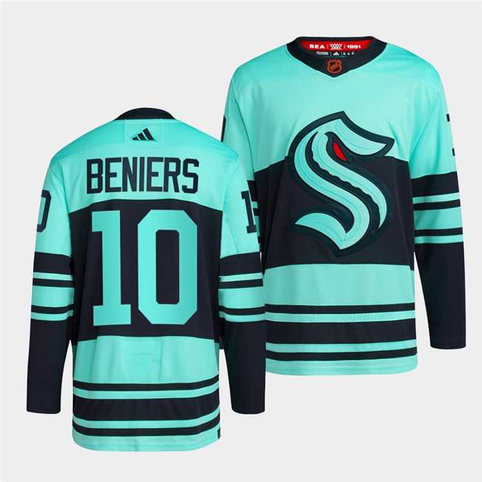 Mens Seattle Kraken #10 Matty Beniers Ice Blue 2022-23 Reverse Retro Stitched Jersey Dzhi